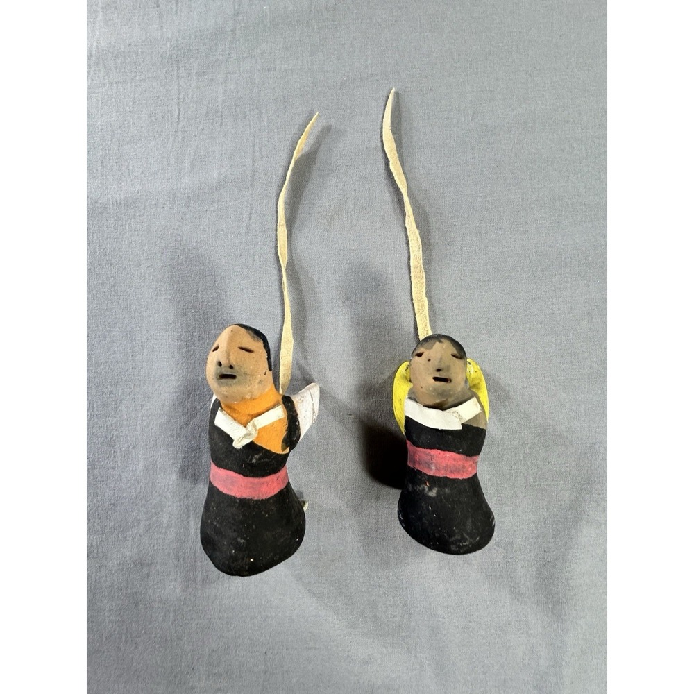 VTG Primitive Pueblo Clay Pottery Doll Angel Hand Painted 3.25"/ 3.75" With Wear